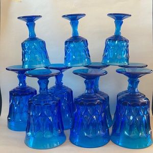 Vintage Noritake Perspective Blue Glass Stemware Wine Goblets Set of 10